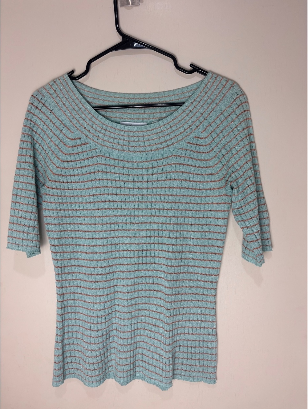JH Collectibles Womens M Aqua Metallic Stripe Knit Top Y2K Retro 3/4 Sleeve